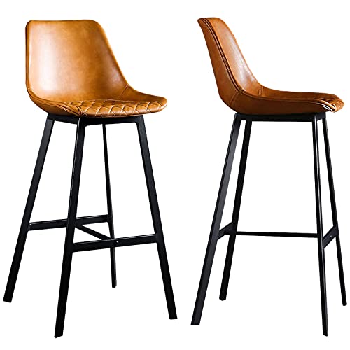 DFKGLCRR Kunstleder Barstuhl 2er Set, 65/75cm Esstisch Barhocker mit Retro Plaid Sitz, Insel gepolsterte Hocker Metallbein, perfekt für Esszimmer und Wohnzimmer (Brown,75cm(29.6in)) von DFKGLCRR
