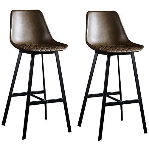DFKGLCRR Kunstleder Barstuhl 2er Set, 65/75cm Esstisch Barhocker mit Retro Plaid Sitz, Insel gepolsterte Hocker Metallbein, perfekt für Esszimmer und Wohnzimmer (Coffee Color,75cm(29.6in)) von DFKGLCRR