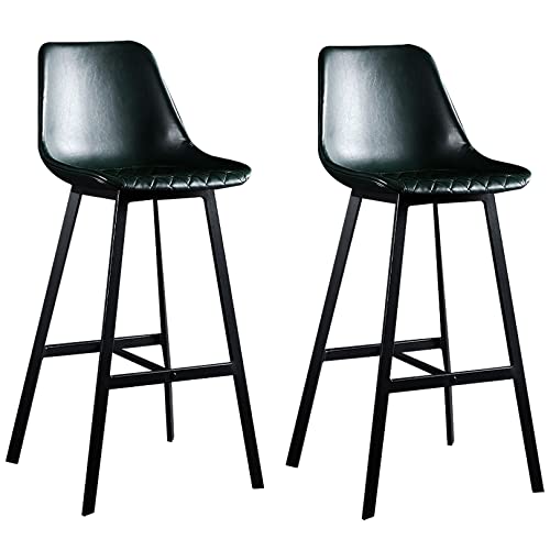 DFKGLCRR Kunstleder Barstuhl 2er Set, 65/75cm Esstisch Barhocker mit Retro Plaid Sitz, Insel gepolsterte Hocker Metallbein, perfekt für Esszimmer und Wohnzimmer (Green,75cm(29.6in)) von DFKGLCRR
