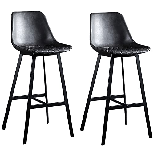 DFKGLCRR Kunstleder Barstuhl 2er Set, 65/75cm Esstisch Barhocker mit Retro Plaid Sitz, Insel gepolsterte Hocker Metallbein, perfekt für Esszimmer und Wohnzimmer (Grey,65cm(25.6in)) von DFKGLCRR