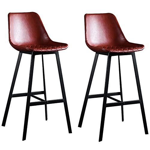 DFKGLCRR Kunstleder Barstuhl 2er Set, 65/75cm Esstisch Barhocker mit Retro Plaid Sitz, Insel gepolsterte Hocker Metallbein, perfekt für Esszimmer und Wohnzimmer (Red,65cm(25.6in)) von DFKGLCRR