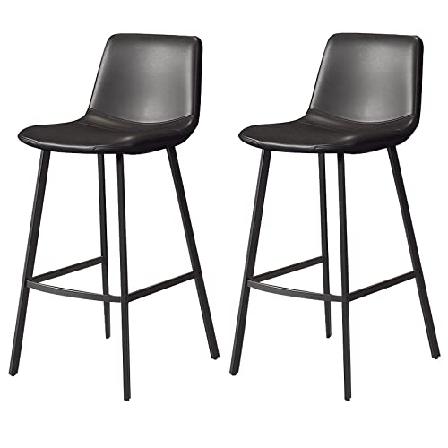 DFKGLCRR Kunstleder gepolsterte Barhocker, Thekenhocker mit Rückenlehne und Fußstütze, Klassischer Barhocker 2er Set für Küche und Bar (Black,75cm/29.6in) von DFKGLCRR