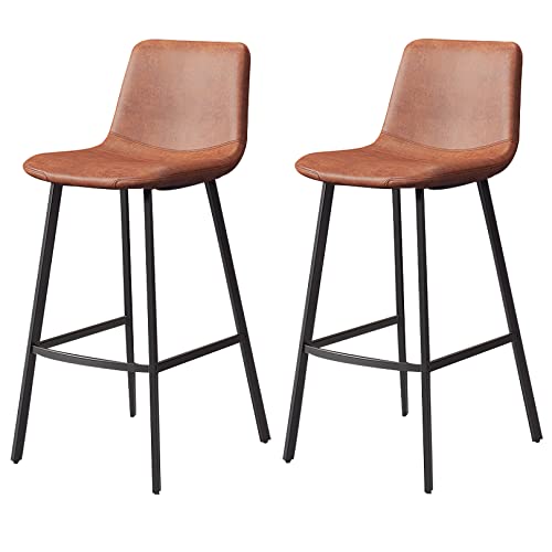 DFKGLCRR Kunstleder gepolsterte Barhocker, Thekenhocker mit Rückenlehne und Fußstütze, Klassischer Barhocker 2er Set für Küche und Bar (Brown,75cm/29.6in) von DFKGLCRR