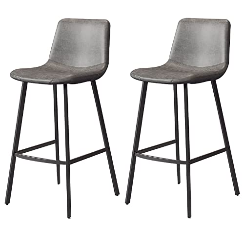 DFKGLCRR Kunstleder gepolsterte Barhocker, Thekenhocker mit Rückenlehne und Fußstütze, Klassischer Barhocker 2er Set für Küche und Bar (Grey,65cm/25.6in) von DFKGLCRR
