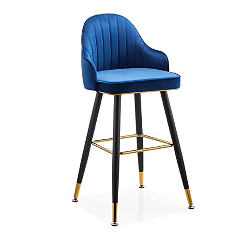 DFKGLCRR Metall Barhocker Counter Höhe Barhocker 65/75cm Samt Barhocker mit hoher Rückenlehne und Fußstütze Home gepolsterte Hocker für Pub Kaffee Home Dinning (Blue,65cm) von DFKGLCRR