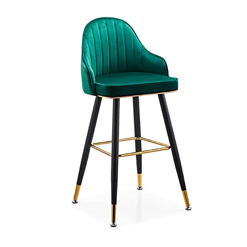 DFKGLCRR Metall Barhocker Counter Höhe Barhocker 65/75cm Samt Barhocker mit hoher Rückenlehne und Fußstütze Home gepolsterte Hocker für Pub Kaffee Home Dinning (Green,74cm) von DFKGLCRR