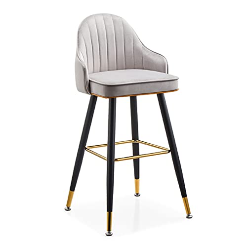 DFKGLCRR Metall Barhocker Counter Höhe Barhocker 65/75cm Samt Barhocker mit hoher Rückenlehne und Fußstütze Home gepolsterte Hocker für Pub Kaffee Home Dinning (Grey,74cm) von DFKGLCRR
