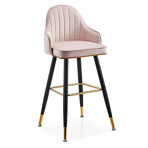 DFKGLCRR Metall Barhocker Counter Höhe Barhocker 65/75cm Samt Barhocker mit hoher Rückenlehne und Fußstütze Home gepolsterte Hocker für Pub Kaffee Home Dinning (Pink,74cm) von DFKGLCRR