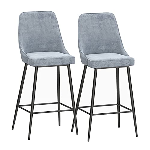 DFKGLCRR Metall Barhocker Satz von 2 Barhocker mit hoher Rückenlehne Samt Barhocker Fußstütze Bauernhof Insel Stühle Frühstück Esszimmer Hocker für Küche Bistro Pub Esszimmer (Grey,65cm(25.6 Inch)) von DFKGLCRR