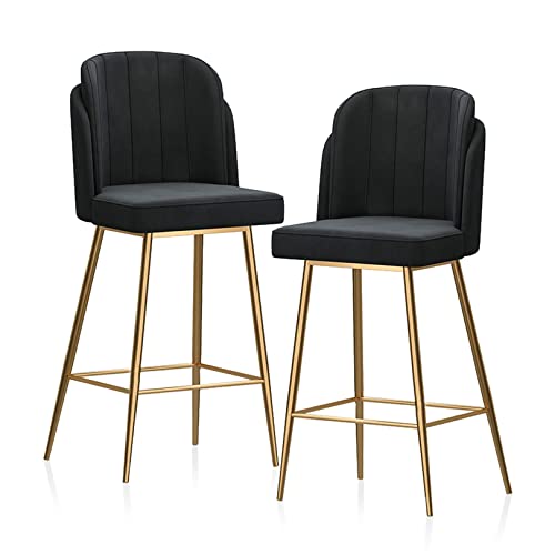 DFKGLCRR Metall-Barhocker Tresenhocker mit gepolsterten und Gold Mahlzeit Bein Barhocker Samt Barhocker Dining Bar Stühle, Sitzhöhe 65cm für Pub Kaffee Home Dinning Küche (Black,65cm(25.6 Inch)) von DFKGLCRR