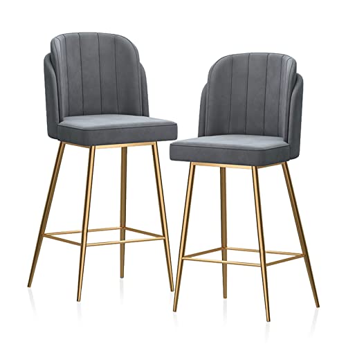DFKGLCRR Metall-Barhocker Tresenhocker mit gepolsterten und Gold Mahlzeit Bein Barhocker Samt Barhocker Dining Bar Stühle, Sitzhöhe 65cm für Pub Kaffee Home Dinning Küche (Grey,65cm(25.6 Inch)) von DFKGLCRR