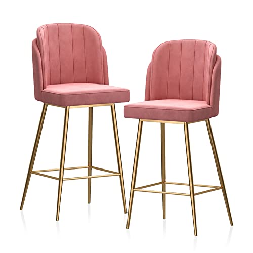 DFKGLCRR Metall-Barhocker Tresenhocker mit gepolsterten und Gold Mahlzeit Bein Barhocker Samt Barhocker Dining Bar Stühle, Sitzhöhe 65cm für Pub Kaffee Home Dinning Küche (Pink,75cm(29.5 Inch)) von DFKGLCRR