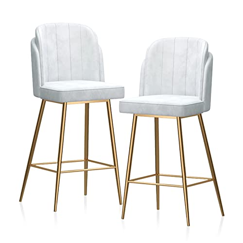 DFKGLCRR Metall-Barhocker Tresenhocker mit gepolsterten und Gold Mahlzeit Bein Barhocker Samt Barhocker Dining Bar Stühle, Sitzhöhe 65cm für Pub Kaffee Home Dinning Küche (White,65cm(25.6 Inch)) von DFKGLCRR