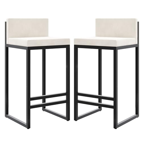 DFKGLCRR Midentury Modern Counter Höhe Barhocker mit Metall Basis und Fußstütze, Samt gepolstert Counter Hocker Stühle für Kücheninsel Satz von 2-75cm Sitzhöhe (White,65cm) von DFKGLCRR