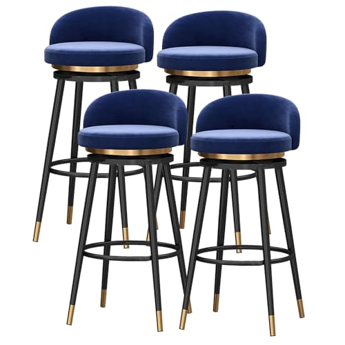 DFKGLCRR Modern Swivel Bar Stühle Satz von 4 Counter Höhe Stühle mit niedrigen Rückenlehne und Fußstütze Luxus Samt Barhocker Home Bar Küche Insel Hocker Schwarz Metall Bein (Blue,25.6in/65cm) von DFKGLCRR