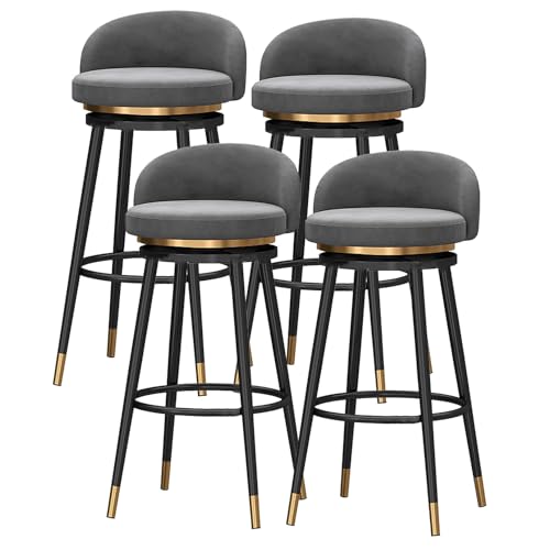DFKGLCRR Modern Swivel Bar Stühle Satz von 4 Counter Höhe Stühle mit niedrigen Rückenlehne und Fußstütze Luxus Samt Barhocker Home Bar Küche Insel Hocker Schwarz Metall Bein (Grey,29.6in/75cm) von DFKGLCRR
