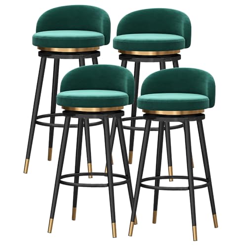 DFKGLCRR Modern Swivel Bar Stühle Satz von 4 Counter Höhe Stühle mit niedrigen Rückenlehne und Fußstütze Luxus Samt Barhocker Home Bar Küche Insel Hocker Schwarz Metall Bein (Green,25.6in/65cm) von DFKGLCRR