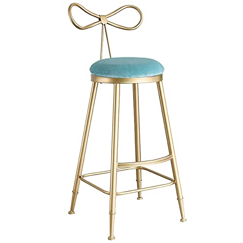 DFKGLCRR Moderne Barhocker, gepolstert Samt Counter Höhe Barhocker mit Fliege zurück, Fußstütze und Gold Beine, Barstühle für Küche, Esszimmer (Light Blue 1ps) von DFKGLCRR