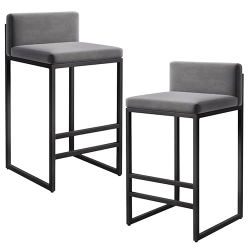 DFKGLCRR Moderne Barhocker 2er Set, Samt gepolsterte Barstühle mit Rücken und Fußstütze, Counter Höhe Hocker Schmiedeeisen Rahmen für Haus, Küche, Insel, Pub (Grey,65cm(25.6'')) von DFKGLCRR
