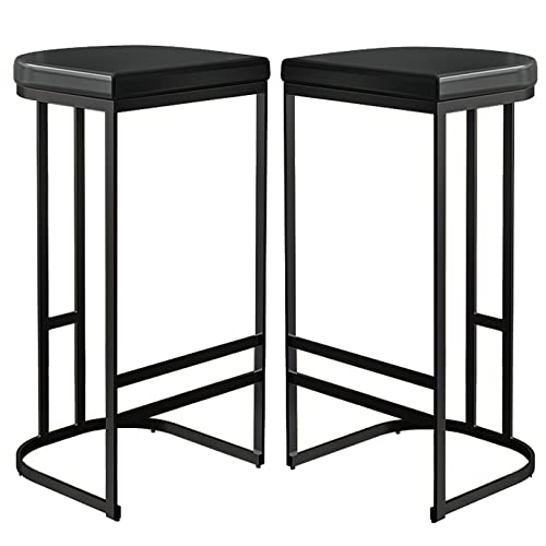 DFKGLCRR Moderne Counter Hocker PU Leder gepolstert Barhocker 26/30in Küche Insel Pub Kaffee Esszimmer Hocker mit Metall Bein und Fußstütze (Black 2ps,75cm/30in) von DFKGLCRR