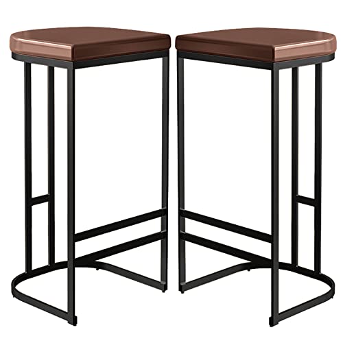 DFKGLCRR Moderne Counter Hocker PU Leder gepolstert Barhocker 26/30in Küche Insel Pub Kaffee Esszimmer Hocker mit Metall Bein und Fußstütze (Brown 2ps,65cm/26in) von DFKGLCRR