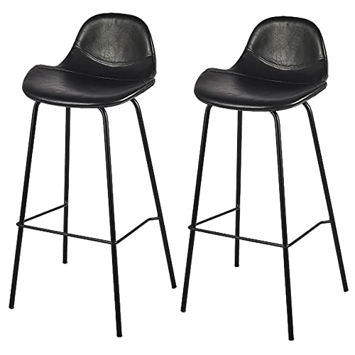 DFKGLCRR PU Leder Barhocker, Counter Höhe Barstühle, Moderne Barhocker mit Rücken, Metallbeine und Fußstütze, hohe Küchenstühle für Pub Cafe Bar (Black 2ps) von DFKGLCRR
