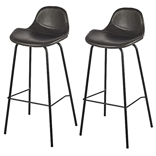 DFKGLCRR PU Leder Barhocker, Counter Höhe Barstühle, Moderne Barhocker mit Rücken, Metallbeine und Fußstütze, hohe Küchenstühle für Pub Cafe Bar (Gray 2ps) von DFKGLCRR