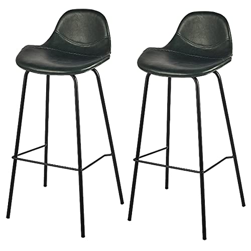 DFKGLCRR PU Leder Barhocker, Counter Höhe Barstühle, Moderne Barhocker mit Rücken, Metallbeine und Fußstütze, hohe Küchenstühle für Pub Cafe Bar (Green 2ps) von DFKGLCRR