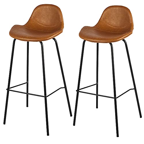 DFKGLCRR PU Leder Barhocker, Counter Höhe Barstühle, Moderne Barhocker mit Rücken, Metallbeine und Fußstütze, hohe Küchenstühle für Pub Cafe Bar (Orange 2ps) von DFKGLCRR