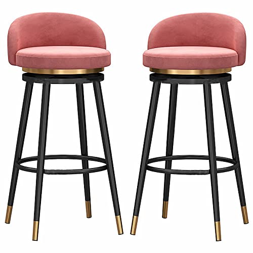 DFKGLCRR Runde Barhocker 2er Set, 65/75cm Höhe Barstühle 360° drehbar Thekenhocker mit Samt gepolstertem Sitz und Metallbeinen, Moderne hohe Barhocker für Küchentresen Bistro Pub (Pink,29.6in/75cm) von DFKGLCRR