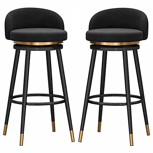 DFKGLCRR Runde Barhocker 2er Set, 65/75cm Höhe Barstühle 360° drehbar Thekenhocker mit Samt gepolstertem Sitz und Metallbeinen, Moderne hohe Barhocker für Küchentresen Bistro Pub (Black,25.6in/65cm) von DFKGLCRR