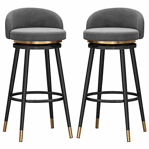 DFKGLCRR Runde Barhocker 2er Set, 65/75cm Höhe Barstühle 360° drehbar Thekenhocker mit Samt gepolstertem Sitz und Metallbeinen, Moderne hohe Barhocker für Küchentresen Bistro Pub (Grey,29.6in/75cm) von DFKGLCRR