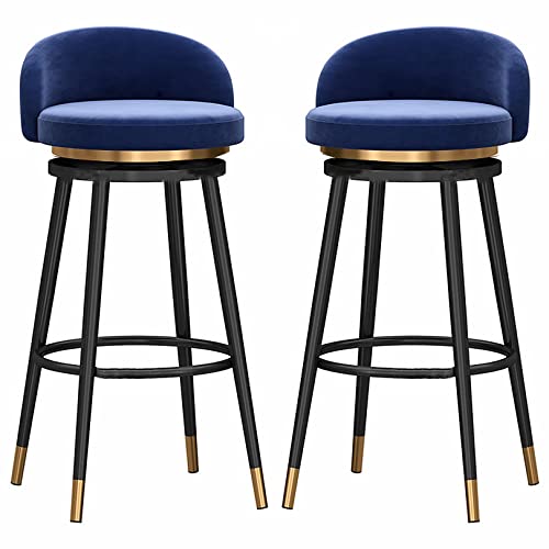 DFKGLCRR Runde Barhocker 2er Set, 65/75cm Höhe Barstühle 360° drehbar Thekenhocker mit Samt gepolstertem Sitz und Metallbeinen, Moderne hohe Barhocker für Küchentresen Bistro Pub (Blue,29.6in/75cm) von DFKGLCRR