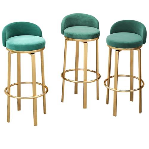 DFKGLCRR Samt-Barhocker, 360° drehbarer Barhocker 3er-Set mit Fußstütze und goldenen Metallbeinen, Küchen-Frühstücks-Thekenstühle, Sitzhöhe 25,6/29,6“ (Green,65cm/26in) von DFKGLCRR