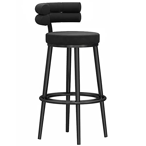 DFKGLCRR Samt Barhocker, Counter Heigh Stools mit Rücken, 330 LB Barhocker für Kücheninsel, gepolsterte Pub Hocker mit Fußstütze, Esszimmerstühle für Bar (Black 1ps,75cm/30in) von DFKGLCRR