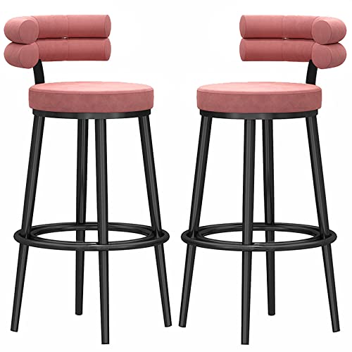 DFKGLCRR Samt Barhocker, Counter Heigh Stools mit Rücken, 330 LB Barhocker für Kücheninsel, gepolsterte Pub Hocker mit Fußstütze, Esszimmerstühle für Bar (Pink 2ps,75cm/30in) von DFKGLCRR