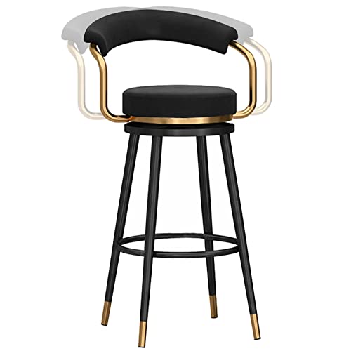 DFKGLCRR Samt Barhocker, Counter Höhe 360 Grad Swivel Bar Stühle mit Rücken und Fußstütze, Küche Pub Kaffee nach Hause Speisen Insel Barhocker Stühle, 300lbs (Black 1ps,65cm/26in) von DFKGLCRR