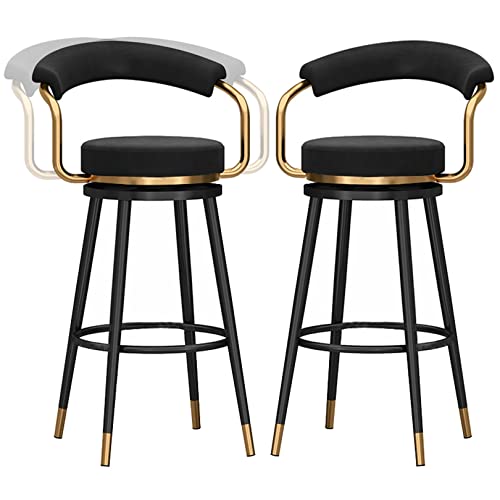 DFKGLCRR Samt Barhocker, Counter Höhe 360 Grad Swivel Bar Stühle mit Rücken und Fußstütze, Küche Pub Kaffee nach Hause Speisen Insel Barhocker Stühle, 300lbs (Black 2ps,65cm/26in) von DFKGLCRR