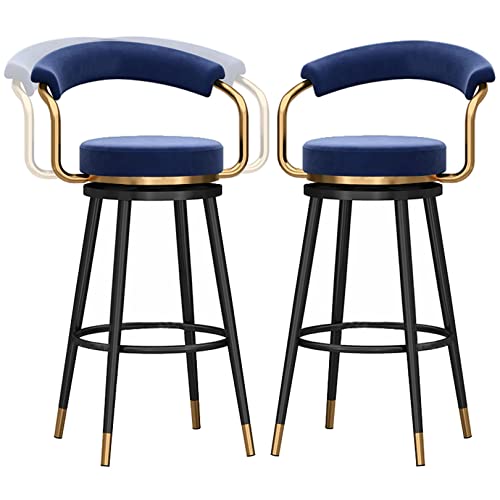 DFKGLCRR Samt Barhocker, Counter Höhe 360 Grad Swivel Bar Stühle mit Rücken und Fußstütze, Küche Pub Kaffee nach Hause Speisen Insel Barhocker Stühle, 300lbs (Blue 2ps,65cm/26in) von DFKGLCRR