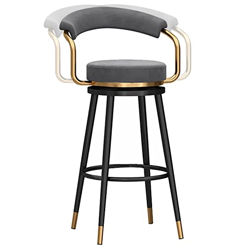 DFKGLCRR Samt Barhocker, Counter Höhe 360 Grad Swivel Bar Stühle mit Rücken und Fußstütze, Küche Pub Kaffee nach Hause Speisen Insel Barhocker Stühle, 300lbs (Gray 1ps,65cm/26in) von DFKGLCRR