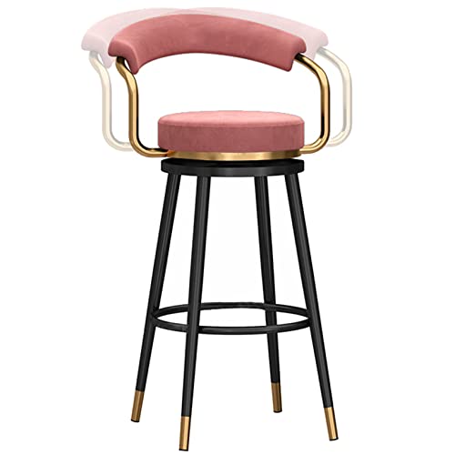 DFKGLCRR Samt Barhocker, Counter Höhe 360 Grad Swivel Bar Stühle mit Rücken und Fußstütze, Küche Pub Kaffee nach Hause Speisen Insel Barhocker Stühle, 300lbs (Pink 1ps,65cm/26in) von DFKGLCRR