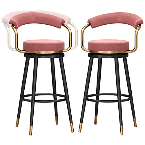DFKGLCRR Samt Barhocker, Counter Höhe 360 Grad Swivel Bar Stühle mit Rücken und Fußstütze, Küche Pub Kaffee nach Hause Speisen Insel Barhocker Stühle, 300lbs (Pink 2ps,65cm/26in) von DFKGLCRR