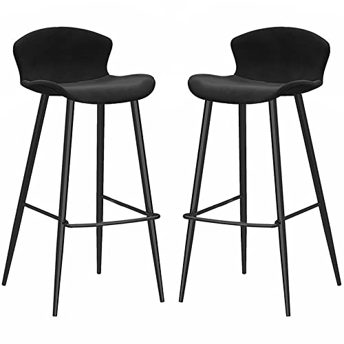 DFKGLCRR Samt Barhocker, Zähler Höhe Barstühle mit zurück, Metallbeine und Fußstütze 26/30in hohe Hocker gepolstert Insel Küche Hocker Esszimmerstühle (Black 2ps,65cm/26in) von DFKGLCRR