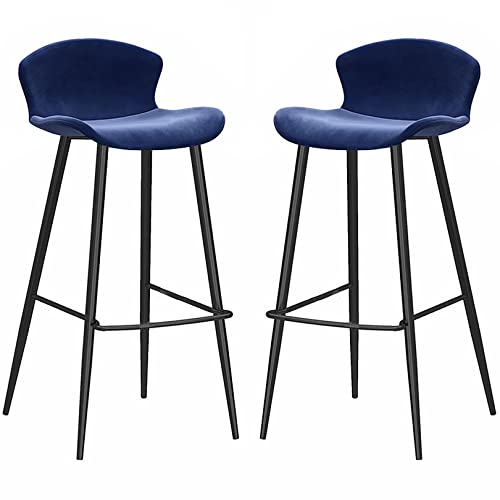 DFKGLCRR Samt Barhocker, Zähler Höhe Barstühle mit zurück, Metallbeine und Fußstütze 26/30in hohe Hocker gepolstert Insel Küche Hocker Esszimmerstühle (Blue 2ps,65cm/26in) von DFKGLCRR