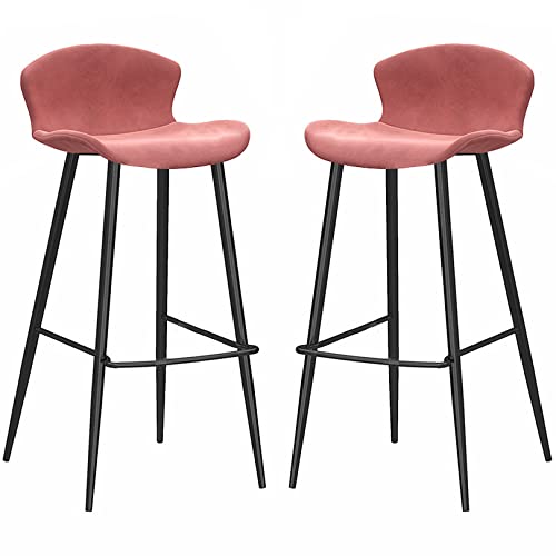 DFKGLCRR Samt Barhocker, Zähler Höhe Barstühle mit zurück, Metallbeine und Fußstütze 26/30in hohe Hocker gepolstert Insel Küche Hocker Esszimmerstühle (Pink 2ps,75cm/30in) von DFKGLCRR