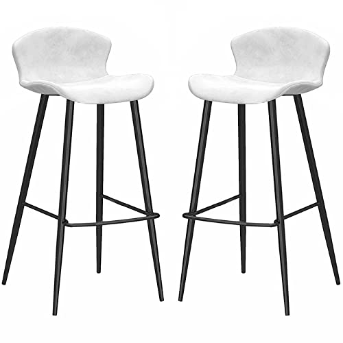 DFKGLCRR Samt Barhocker, Zähler Höhe Barstühle mit zurück, Metallbeine und Fußstütze 26/30in hohe Hocker gepolstert Insel Küche Hocker Esszimmerstühle (White 2ps,65cm/26in) von DFKGLCRR
