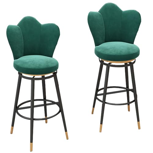 DFKGLCRR Samt Barhocker 2er Set, 360° drehbare Thekenhocker mit goldenen Metallbeinen, Moderne Esszimmer Küche Pub Akzent Stuhl mit Petal Form zurück und Fußstütze Esszimmerstühle (Green,29.6in/75cm) von DFKGLCRR