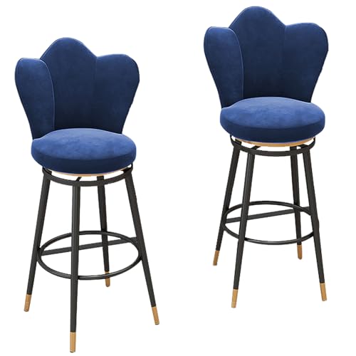 DFKGLCRR Samt Barhocker 2er Set, 360° drehbare Thekenhocker mit goldenen Metallbeinen, Moderne Esszimmer Küche Pub Akzent Stuhl mit Petal Form zurück und Fußstütze Esszimmerstühle (Blue,25.6in/65cm) von DFKGLCRR