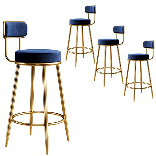 DFKGLCRR Samt Barhocker 4er Set, gepolsterter Barstuhl mit Rückenlehne und Fußstütze Moderne Zähler Höhe Hocker für Küche, Home Bar, Esszimmer (Blue) von DFKGLCRR
