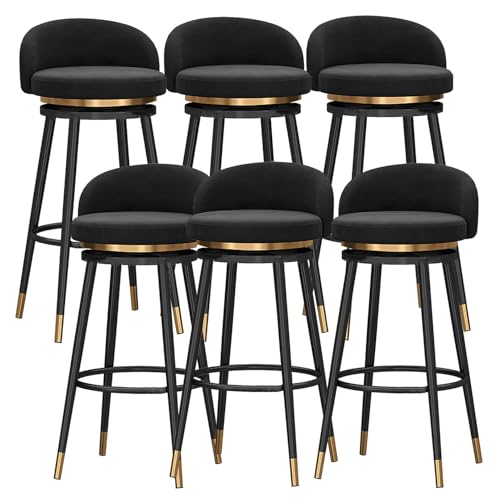 DFKGLCRR Samt Barhocker 6er Set, 360° drehbar Küche Frühstück Polsterung Counter Hocker mit Fußstütze und schwarzem Metall Bein, Esszimmer Lounge Rezeption Insel Barhocker (Black,29.6in/75cm) von DFKGLCRR
